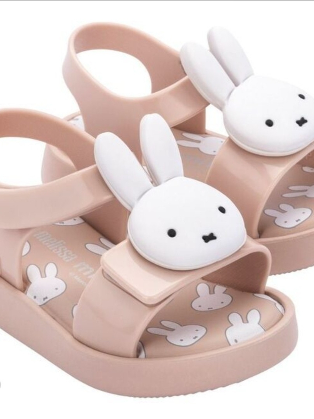 Mini Melissa Blush Pink Bunny Sandals with White Bunny Accent